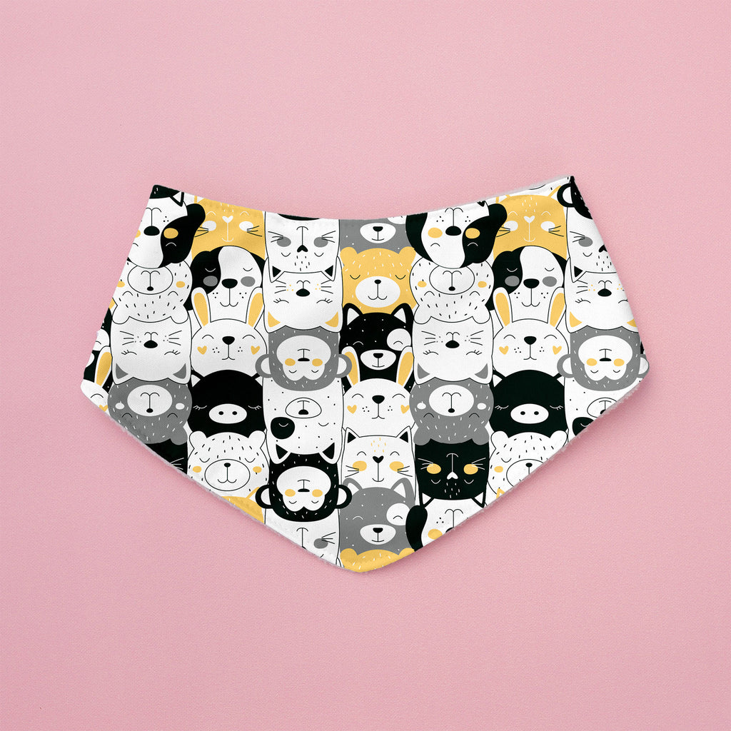 Dog bandana with cat and dog pattern on a pink background