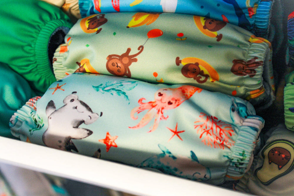 Cloth Diapers Narwhals Folded Lifestyle 