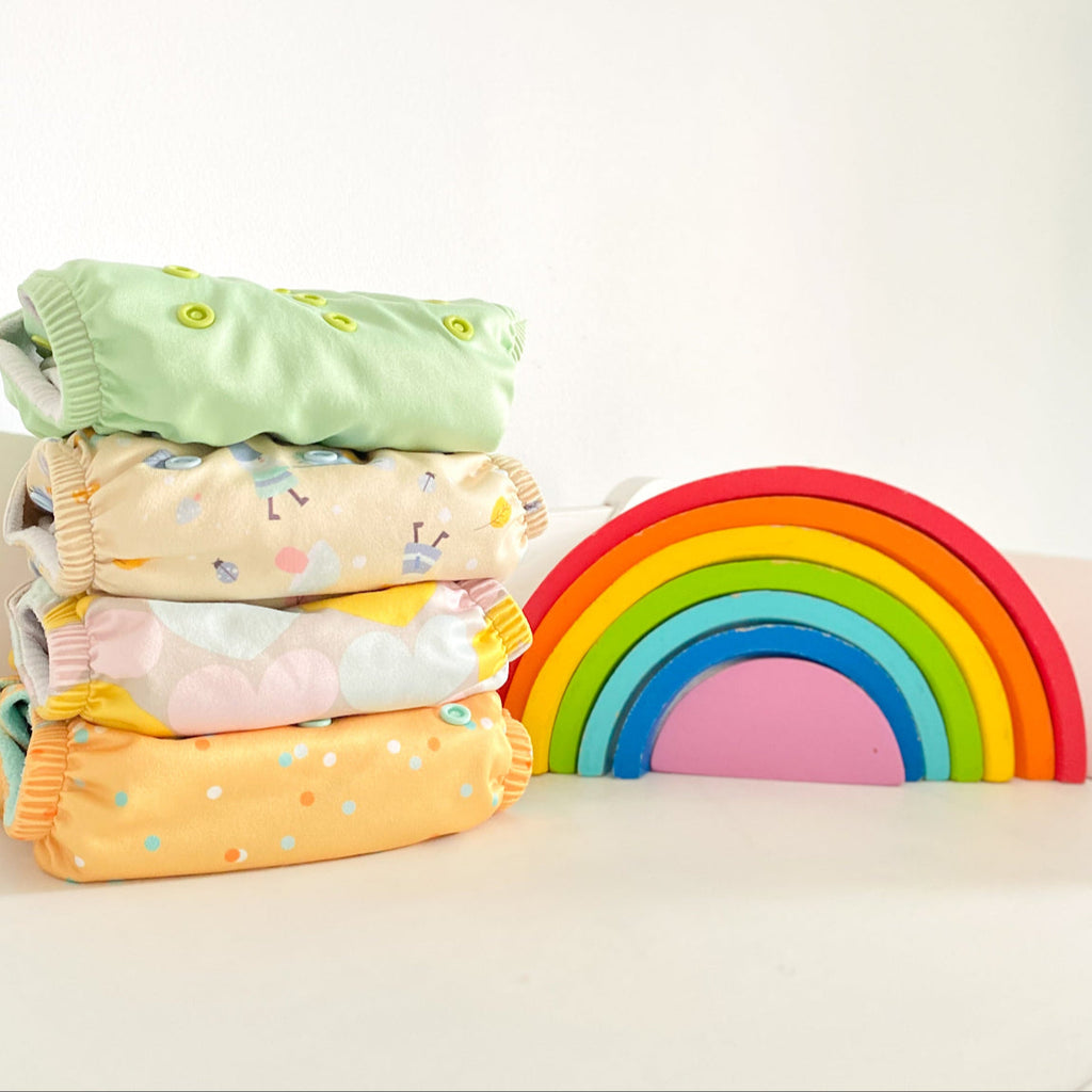 Cloth Diapers  Folded Lifestyle with rainbow