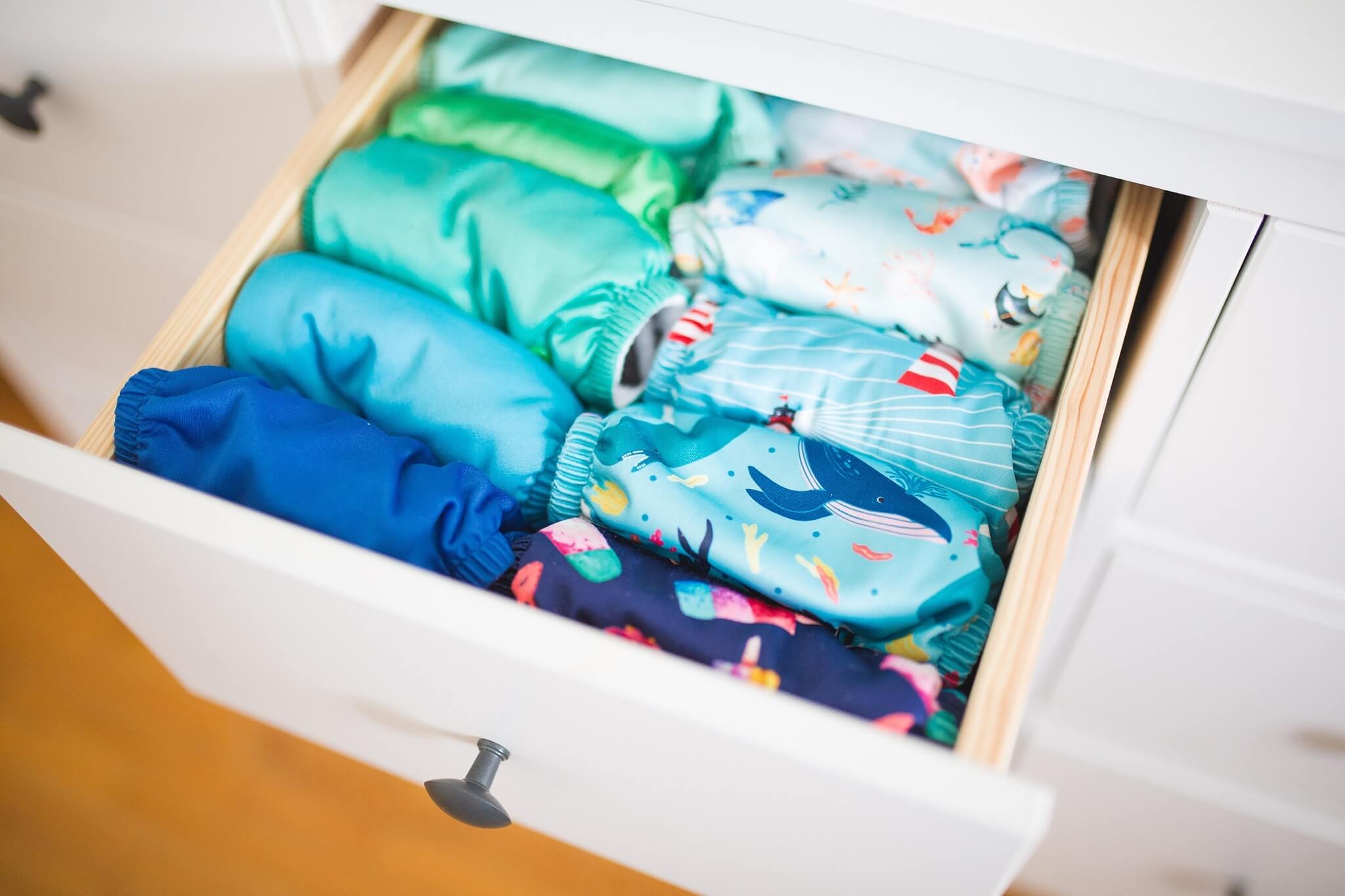 diaper packs in a drawer